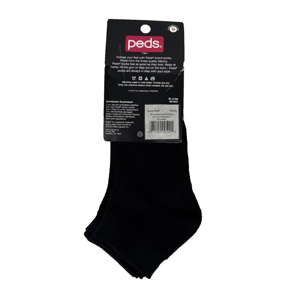 Peds‎ Women's Socks Quarter Flatknit 4 Pair (Black) Sizes 5-10 NWT